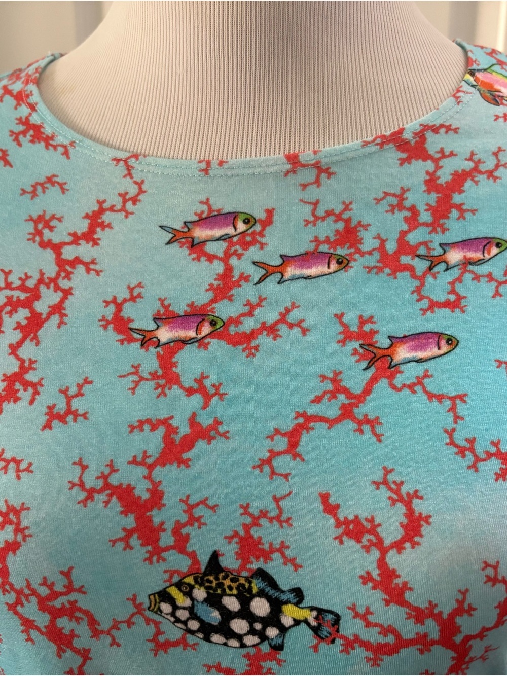Leggiadro Sky Blue Long-Sleeve Top with Coral & Fish Print